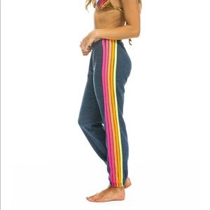 AVIATOR NATION “WOMEN'S 5 STRIPE SWEATPANTS - HEATHER NAVY // NEON”